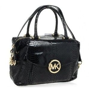 Michael Kors Black Snakeskin Print Leather Satchel Crossbody Silver Chain Strap